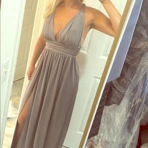 Floor length silver/ grey Windsor dress